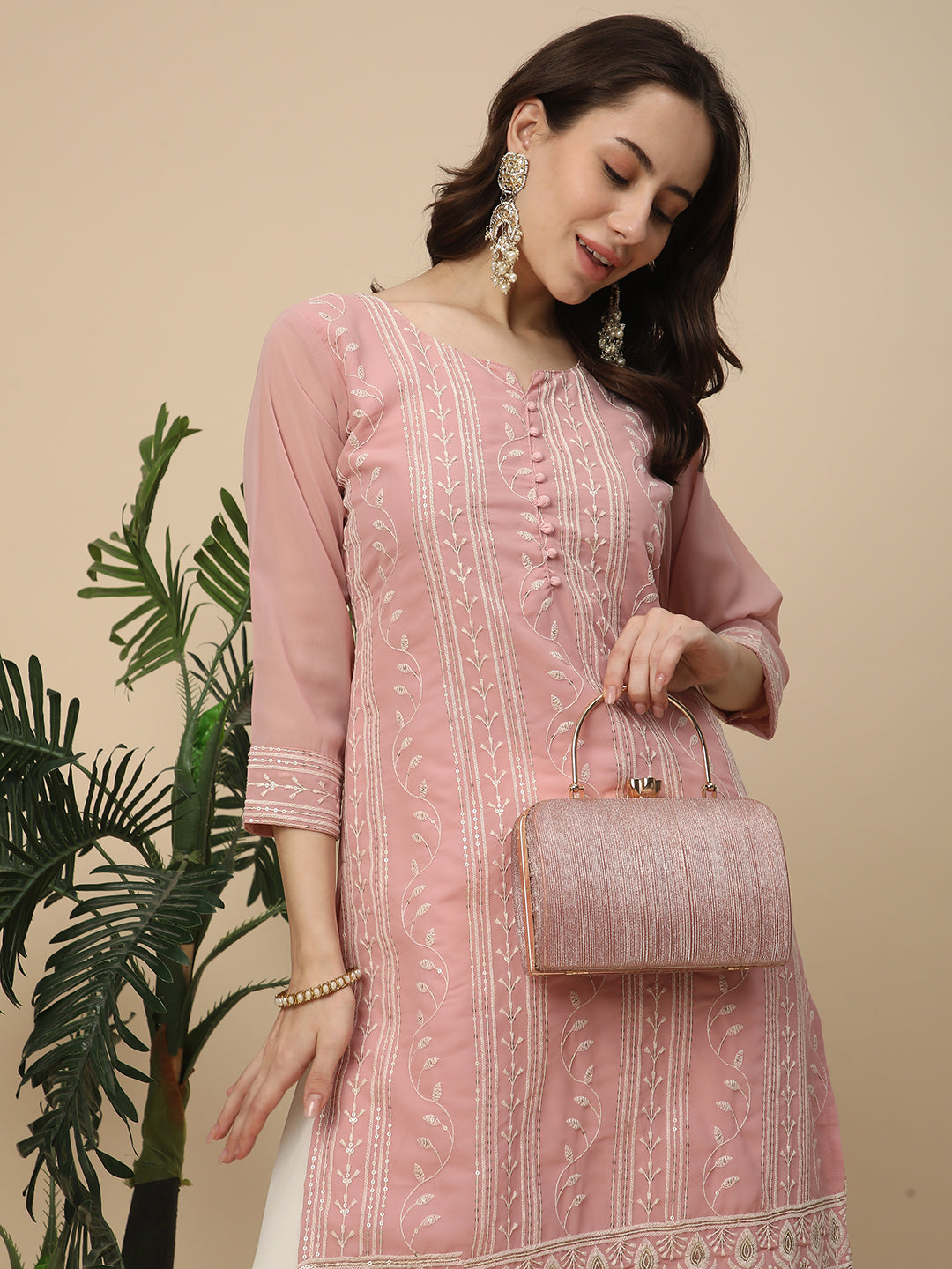 RATAN Women's Georgette Straight Lucknowi Chikankari Ethinic Wear Kurta