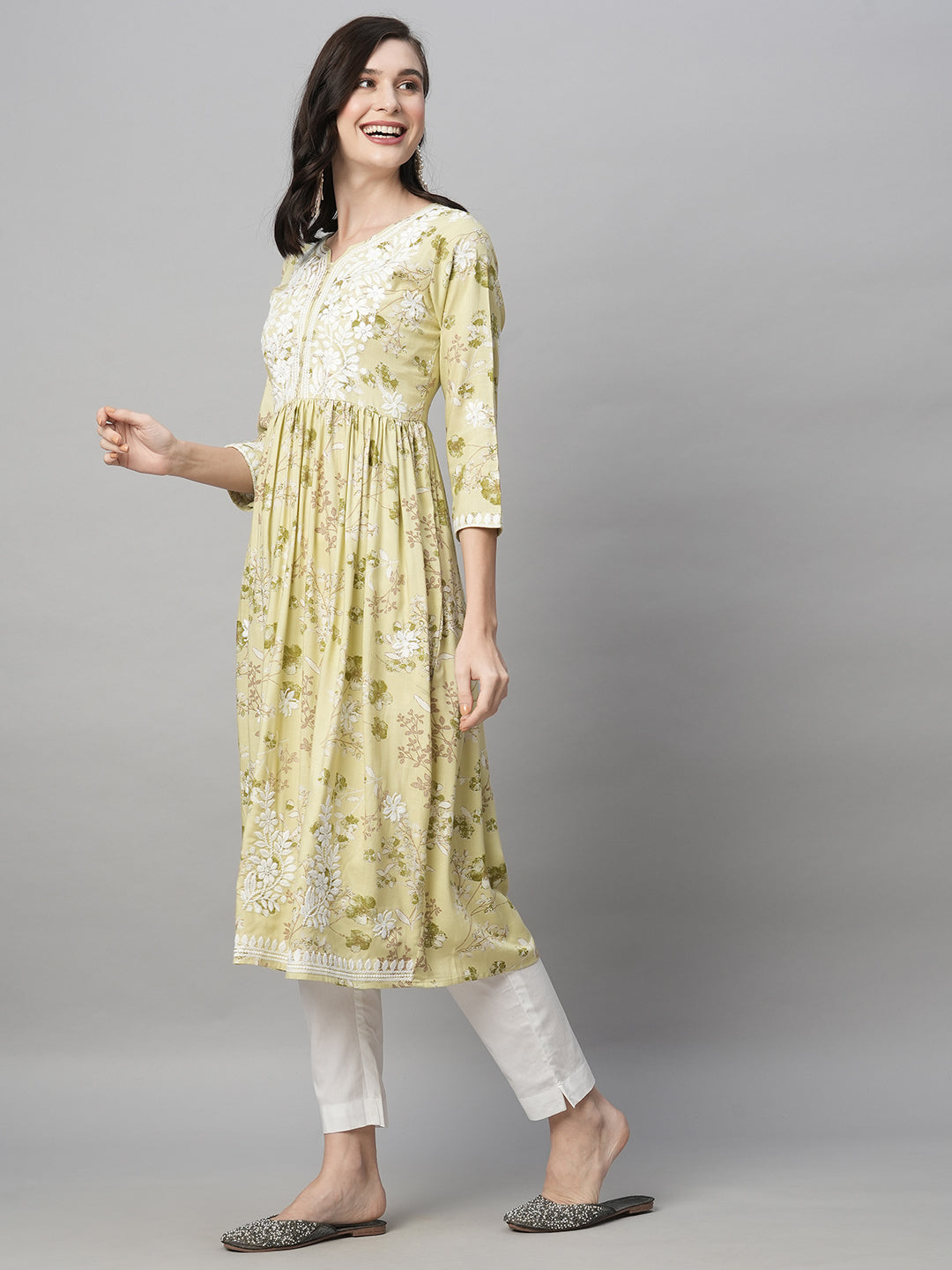 Rayon Printed Anarkali Lucknowi Chikankari Ethnic Wear Kurta