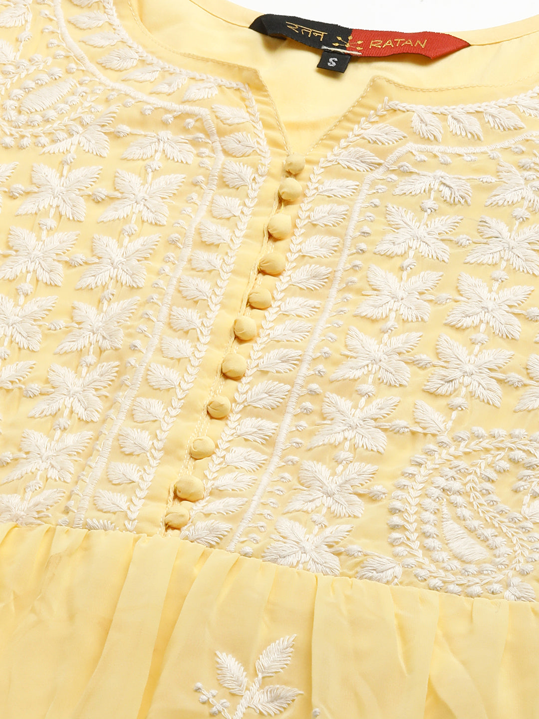 RATAN Women's Solid Georgette Tiered Chikankari Flared Kurti Gown Maxi Dress