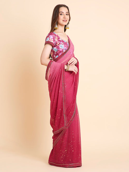 Georgette Tie-Dye Saree with Printed Blouse Piece