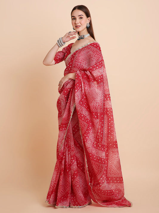 Crush Tissue Bandhani Printed Saree with Running Blouse Piece