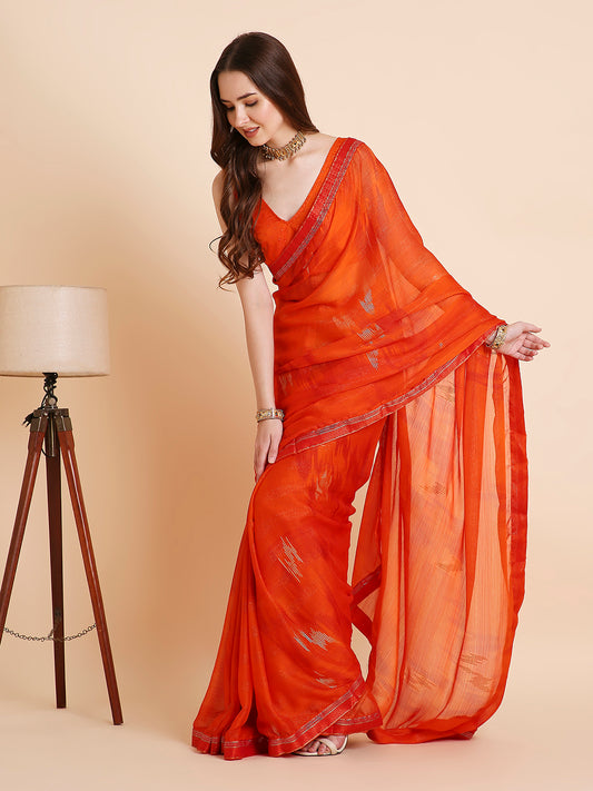 Shimmer Chiffon Printed Saree with Unstitched Blouse Piece