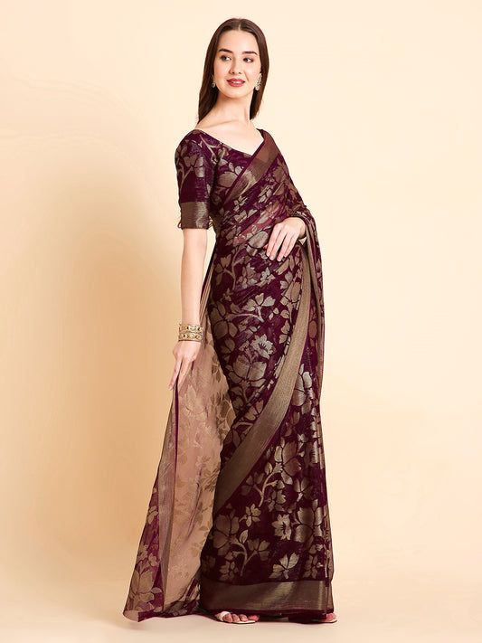Shimmer Brasso Floral Saree with Running Blouse Piece