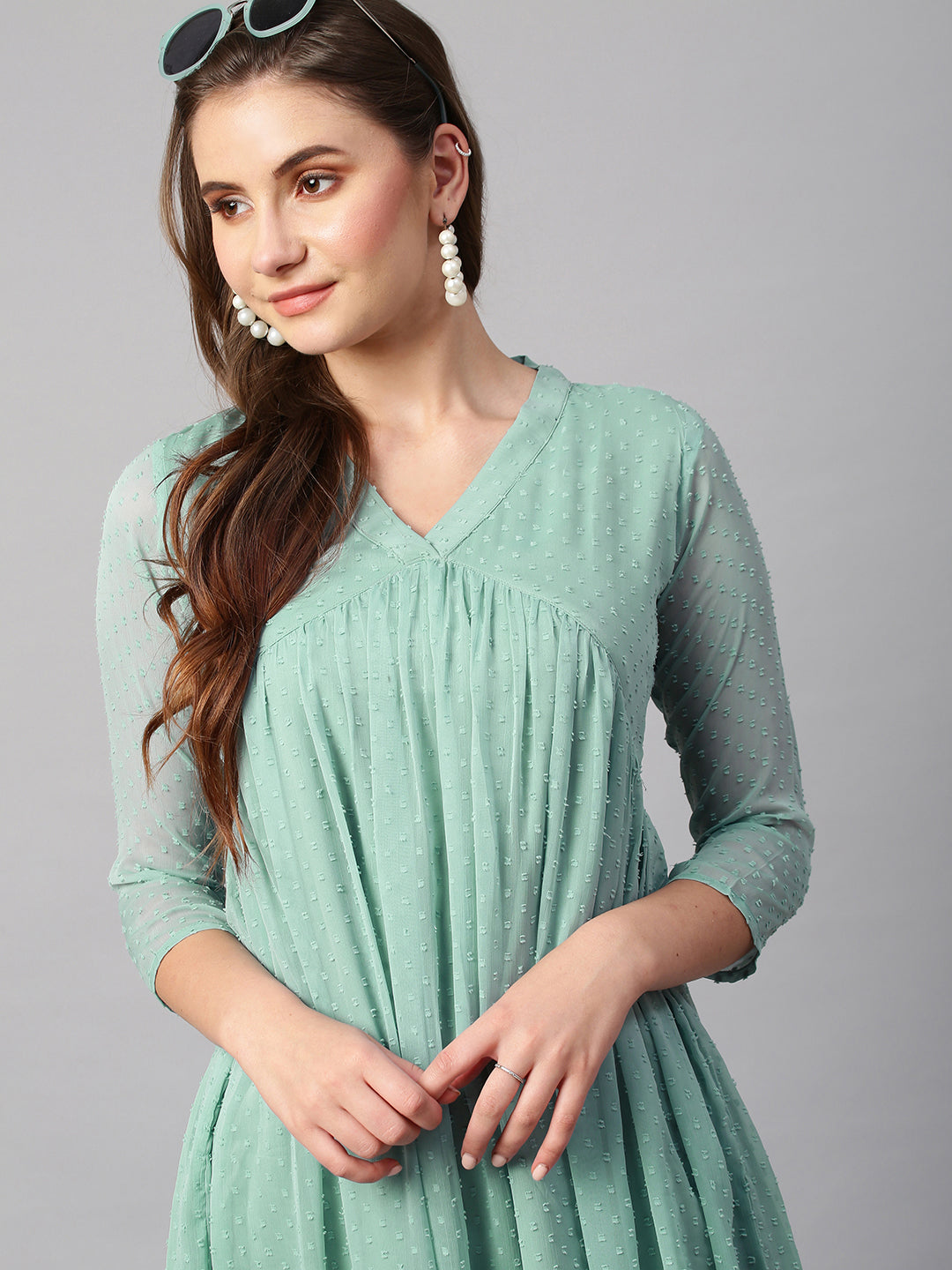 RATAN Women's Chiffon Self Design Flared Kurta