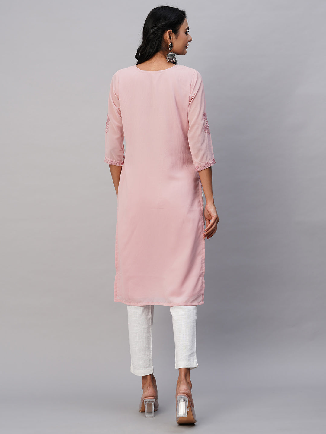 Georgette Straight Lucknowi Chikankari Ethinic Wear Kurta