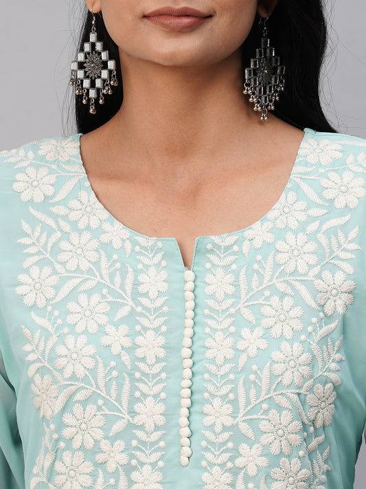 Georgette Straight Lucknowi Chikankari Ethinic Wear Kurta