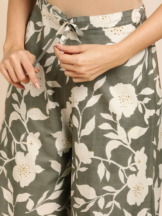 Women's Cotton Printed Loose Fit Flared Wide Leg Palazzo Pants