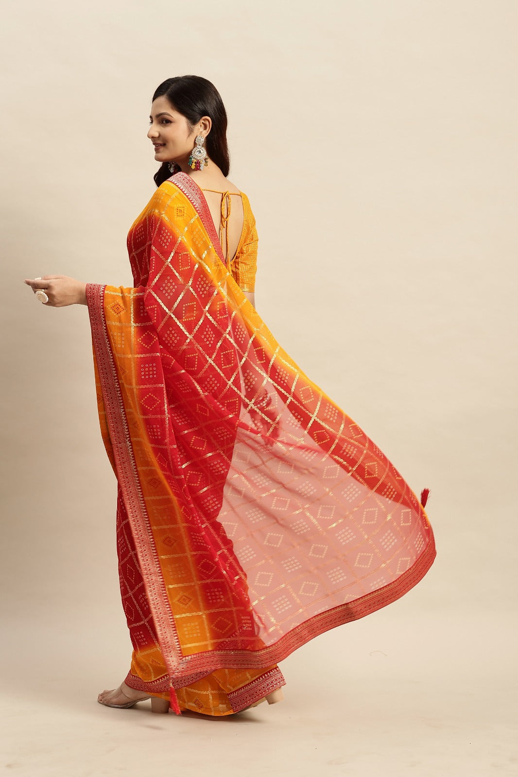 Chiffon Bandhani Printed Saree without Blouse Piece