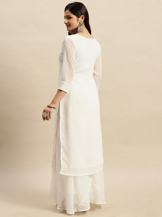 Georgette Straight Lucknowi Chikankari Ethinic Wear Kurta