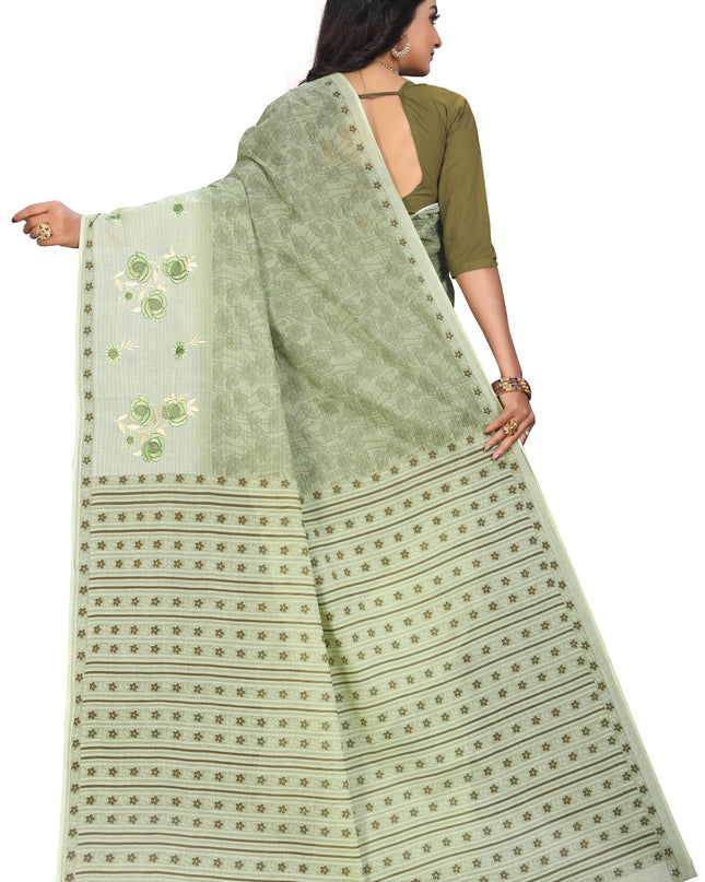 Pure Cotton Printed+Embroidery Mul Mul Saree for Women
