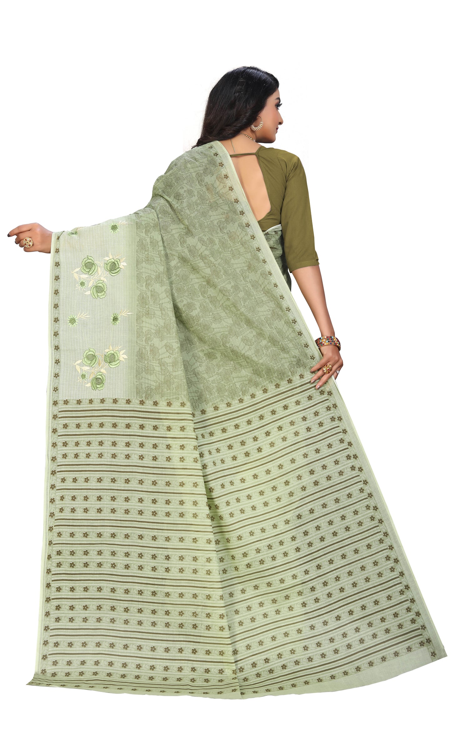 Pure Cotton Printed+Embroidery Mul Mul Saree for Women