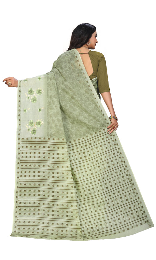 Pure Cotton Printed+Embroidery Mul Mul Saree for Women