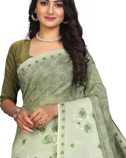 Pure Cotton Printed+Embroidery Mul Mul Saree for Women