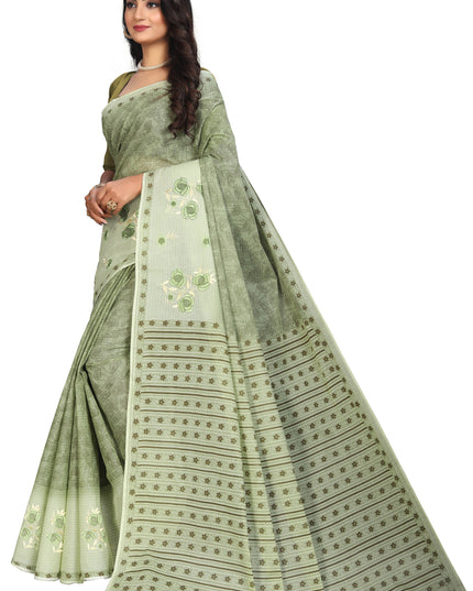 Pure Cotton Printed+Embroidery Mul Mul Saree for Women