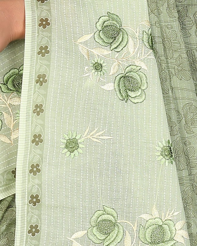 Pure Cotton Printed+Embroidery Mul Mul Saree for Women
