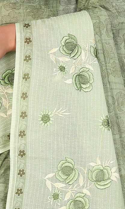 Pure Cotton Printed+Embroidery Mul Mul Saree for Women