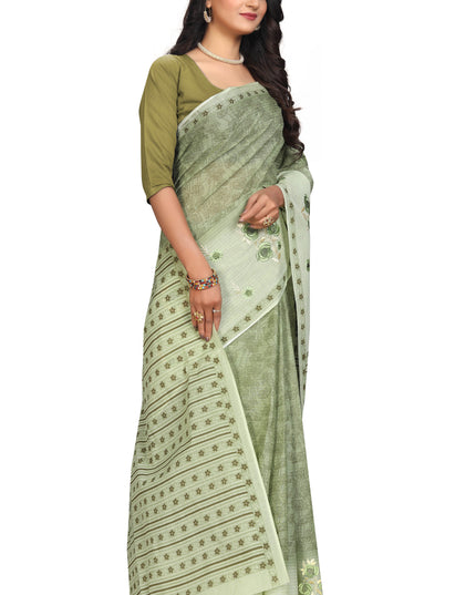 Pure Cotton Printed+Embroidery Mul Mul Saree for Women