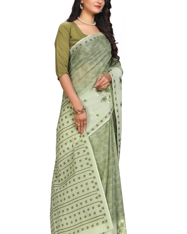 Pure Cotton Printed+Embroidery Mul Mul Saree for Women