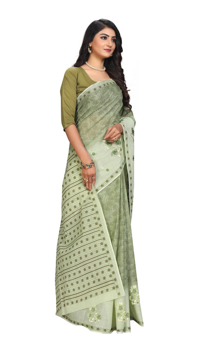 Pure Cotton Printed+Embroidery Mul Mul Saree for Women