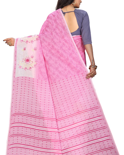 Pure Cotton Printed+Embroidery Mul Mul Saree for Women