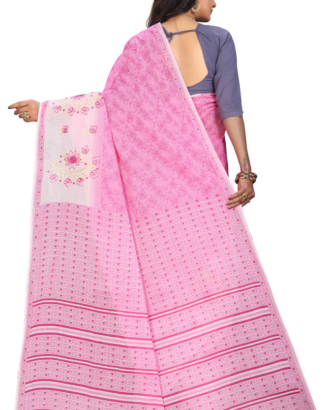 Pure Cotton Printed+Embroidery Mul Mul Saree for Women