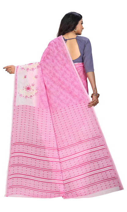 Pure Cotton Printed+Embroidery Mul Mul Saree for Women