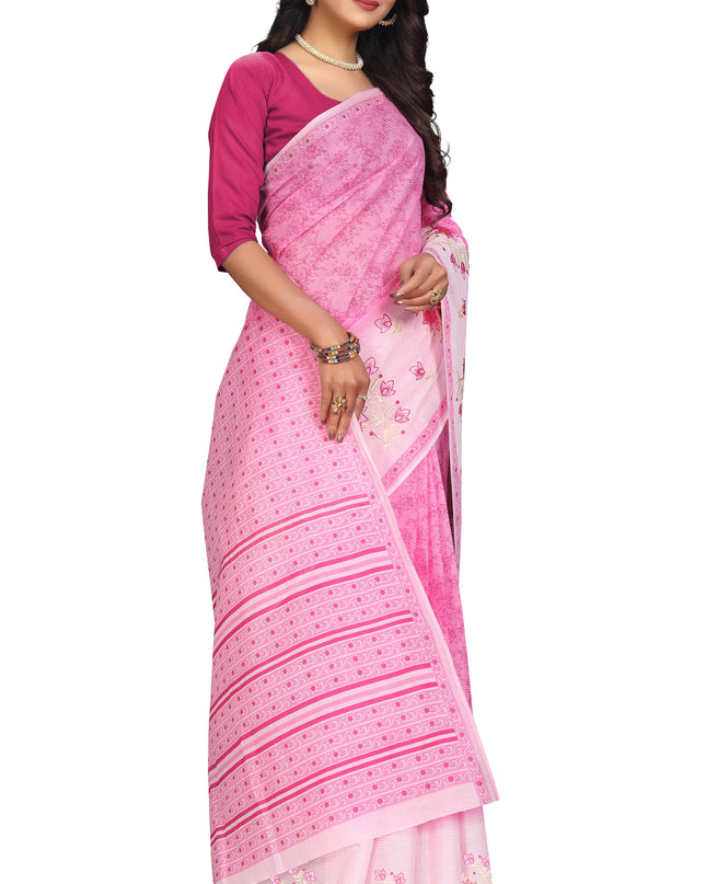 Pure Cotton Printed+Embroidery Mul Mul Saree for Women