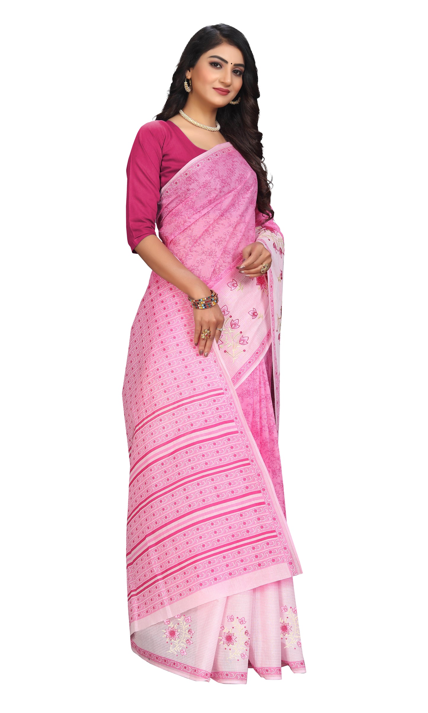 Pure Cotton Printed+Embroidery Mul Mul Saree for Women