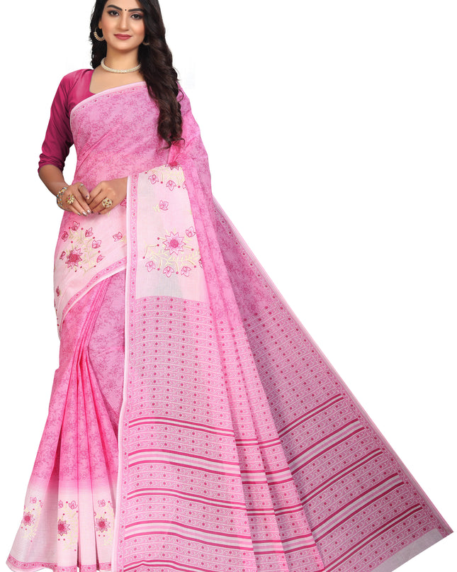 Pure Cotton Printed+Embroidery Mul Mul Saree for Women