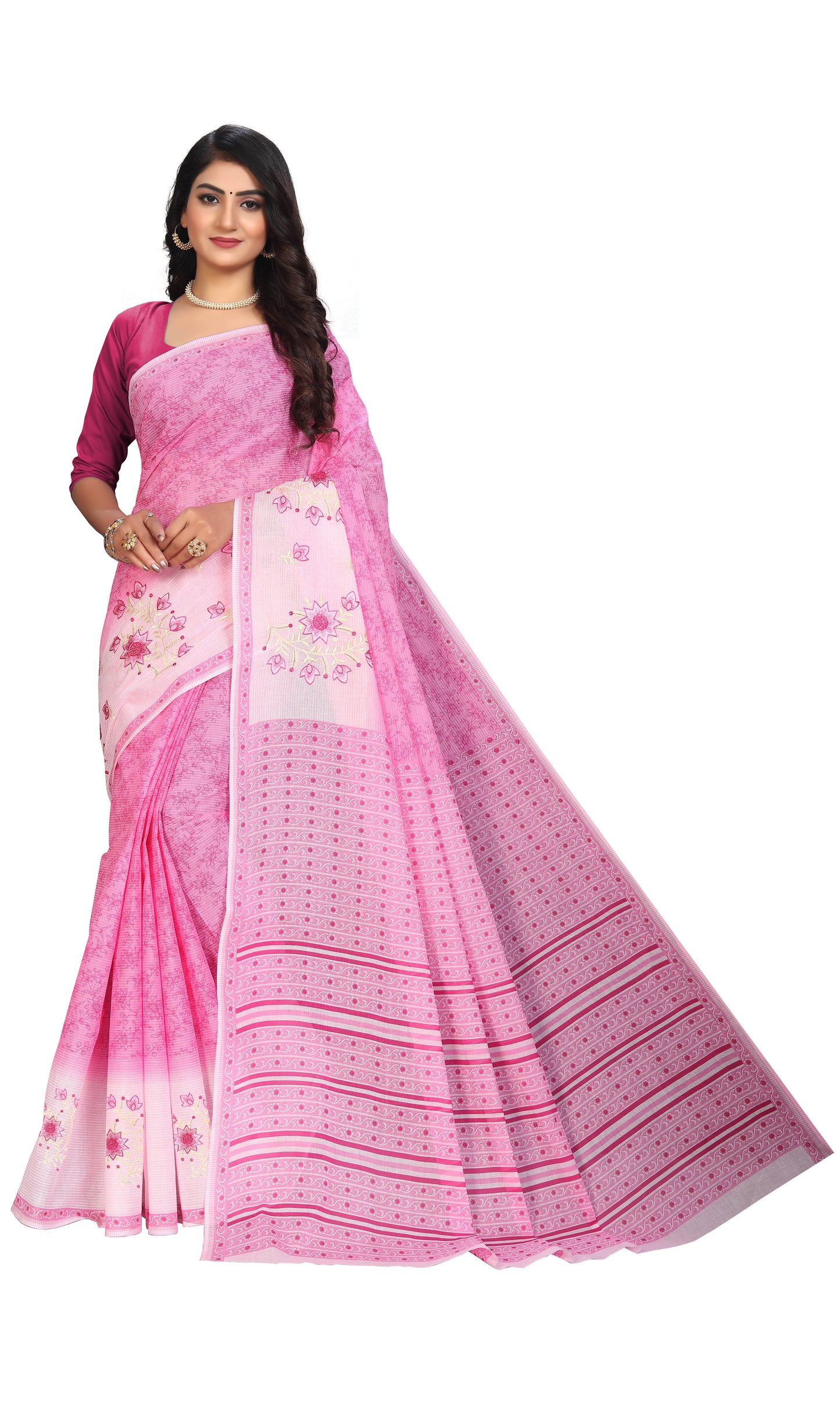 Pure Cotton Printed+Embroidery Mul Mul Saree for Women