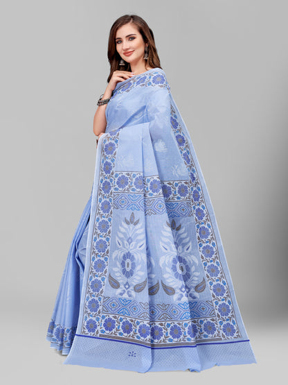 Pure Cotton Printed Mulmul Saree for Women with Blouse Piece
