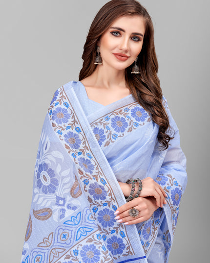 Pure Cotton Printed Mulmul Saree for Women with Blouse Piece