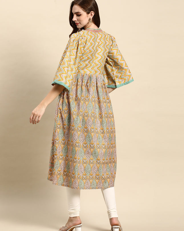 Cotton Printed Anarkali Paisley Shell Kurta