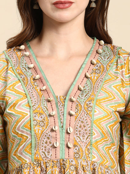 Cotton Printed Anarkali Paisley Shell Kurta