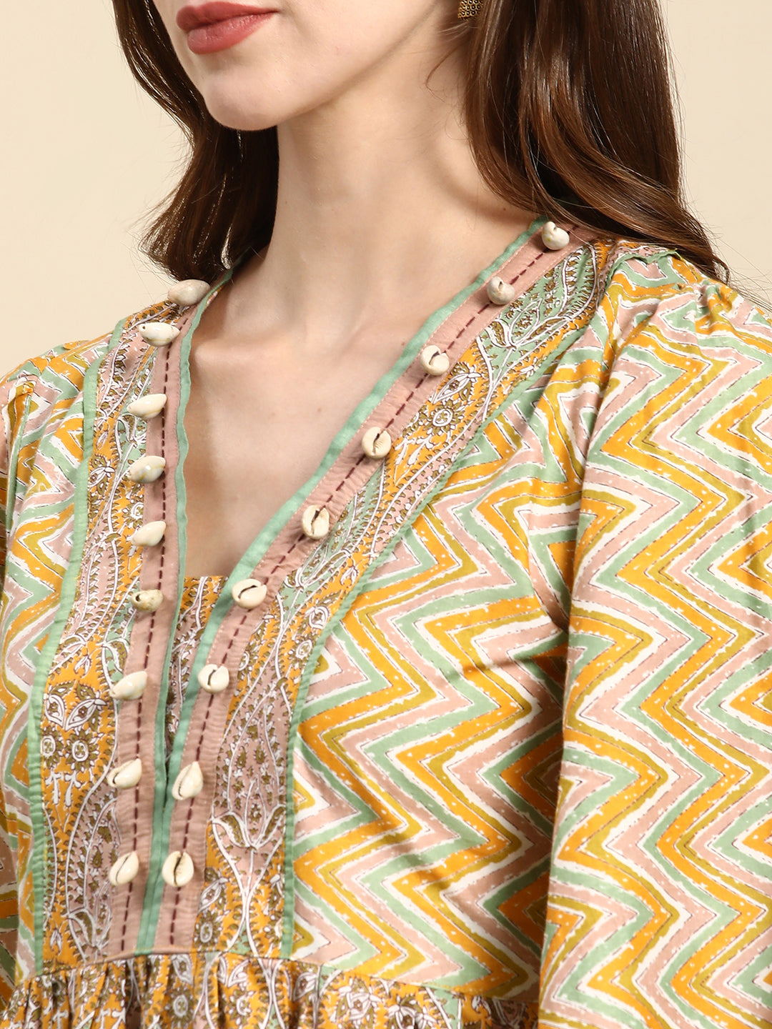 RATAN Women's Cotton Printed Anarkali Paisley Shell Kurta