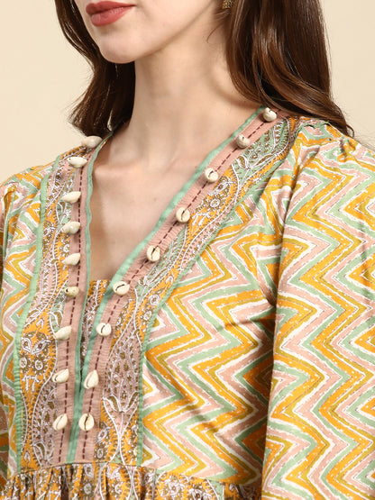 RATAN Women's Cotton Printed Anarkali Paisley Shell Kurta