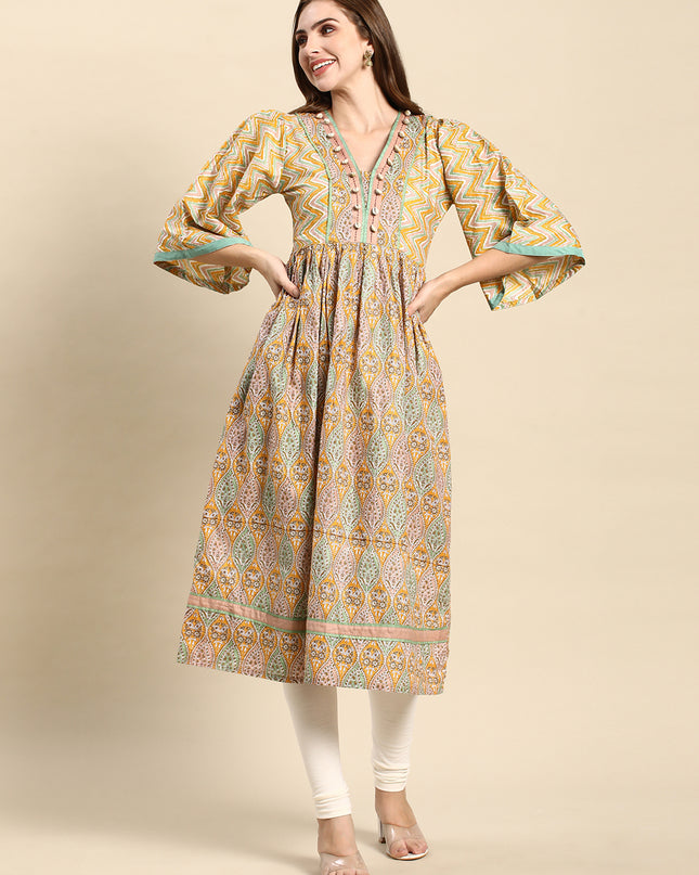 Cotton Printed Anarkali Paisley Shell Kurta
