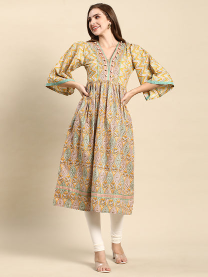Cotton Printed Anarkali Paisley Shell Kurta