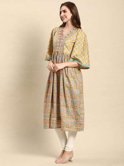 RATAN Women's Cotton Printed Anarkali Paisley Shell Kurta