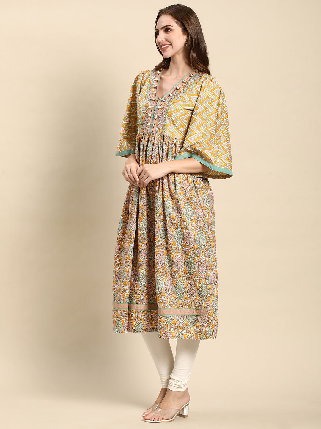 Cotton Printed Anarkali Paisley Shell Kurta