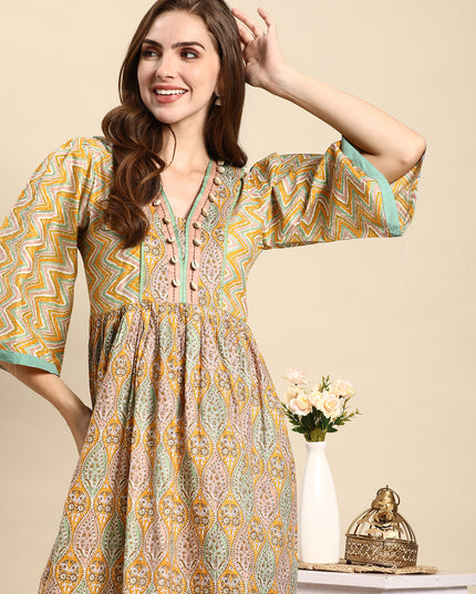 Cotton Printed Anarkali Paisley Shell Kurta