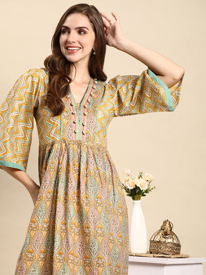 Cotton Printed Anarkali Paisley Shell Kurta