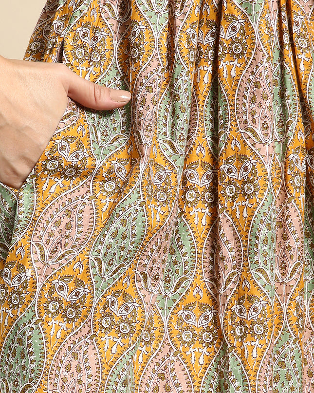 Cotton Printed Anarkali Paisley Shell Kurta