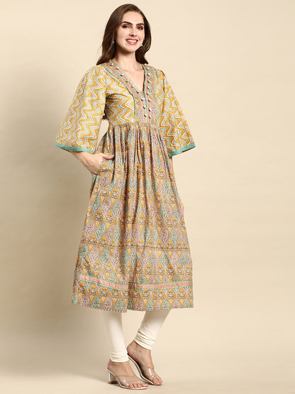 RATAN Women's Cotton Printed Anarkali Paisley Shell Kurta