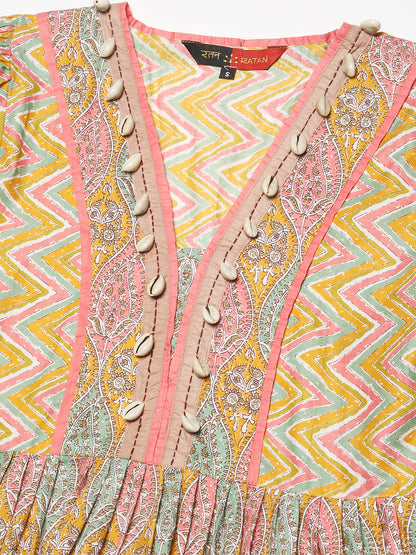 RATAN Women's Cotton Printed Anarkali Paisley Shell Kurta
