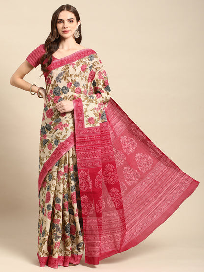Pure Cotton Printed Mulmul Saree for Women with Blouse Piece