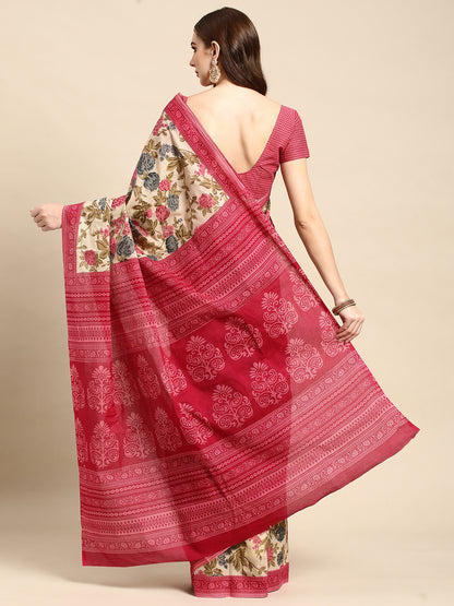 Pure Cotton Printed Mulmul Saree for Women with Blouse Piece