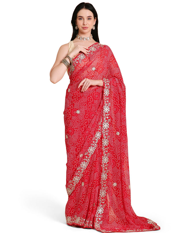 Chiffon Bandhani Printed Saree with Embroidered Blouse Piece