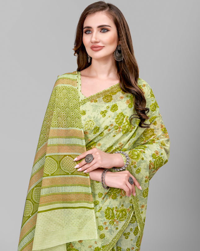 Pure Cotton Printed Mulmul Saree for Women with Blouse Piece