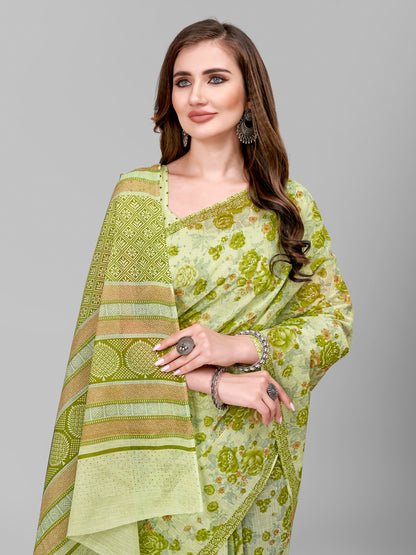 Pure Cotton Printed Mulmul Saree for Women with Blouse Piece